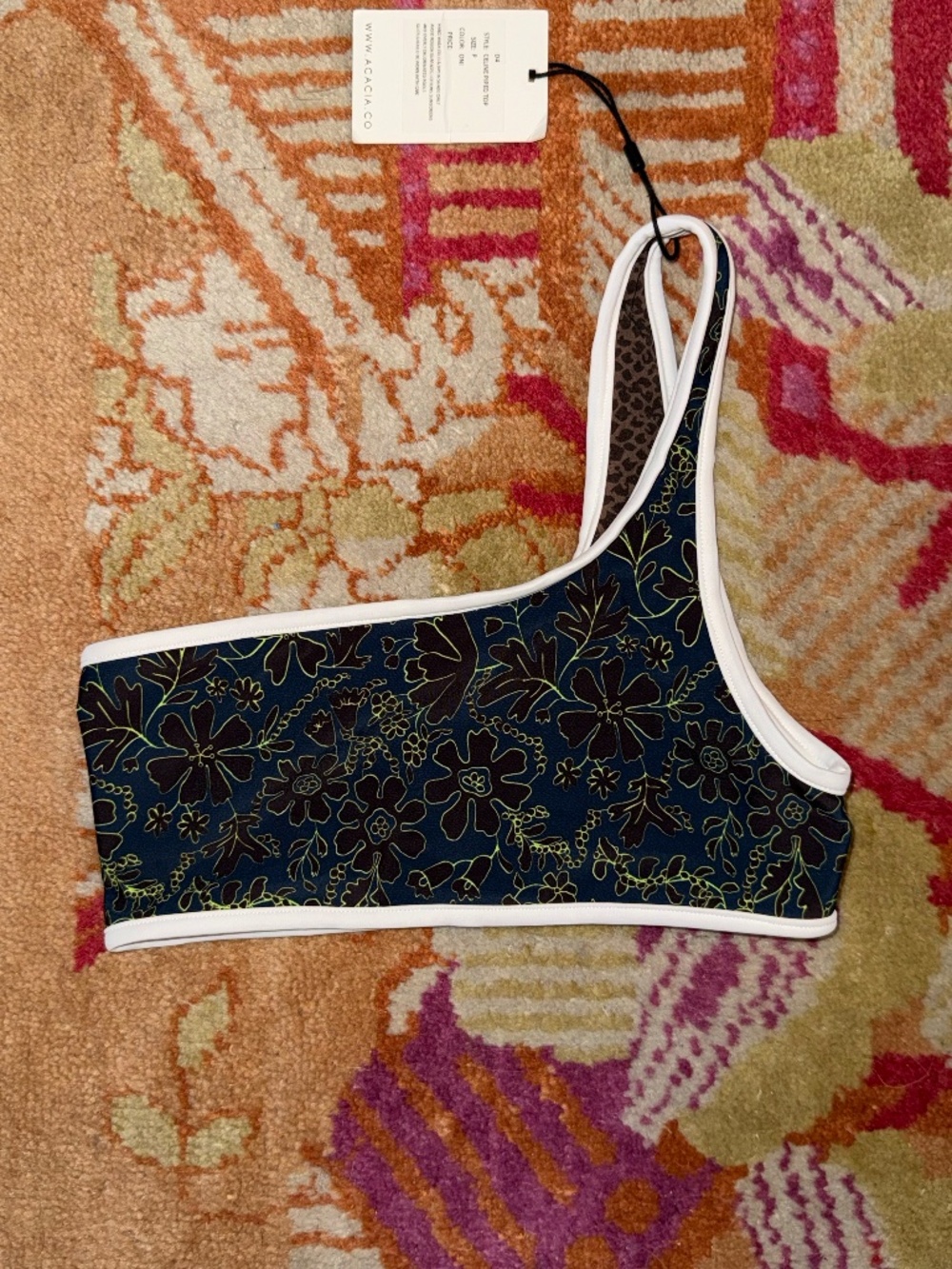 Acacia swim one shoulder swimsuit bikini top Celine piped floral P petite